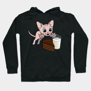 Sphynx Cat excited to have Chocolate Cake with Milk Hoodie